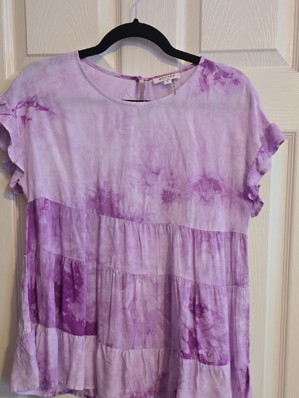 Tie-Dye Lilac Tiered Ruffle Sleeve Tunic Top